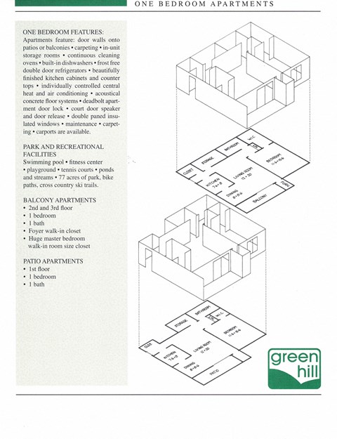 Floor plan for 1 bed, 1 bath, 1000 sqft